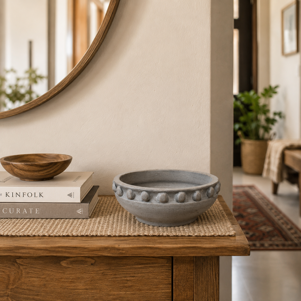 Rustic Grey Ceramic Decorative Bowl with Raised Dot Detailing