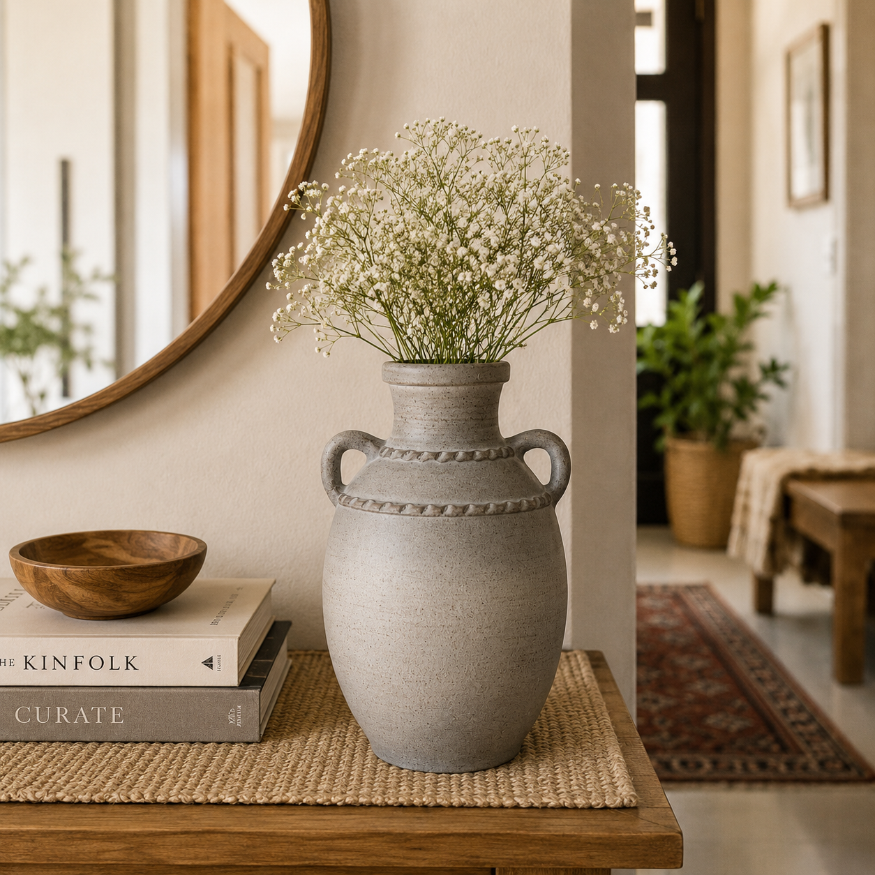 Rustic Double-Handle Ceramic Vase – Antique Beige