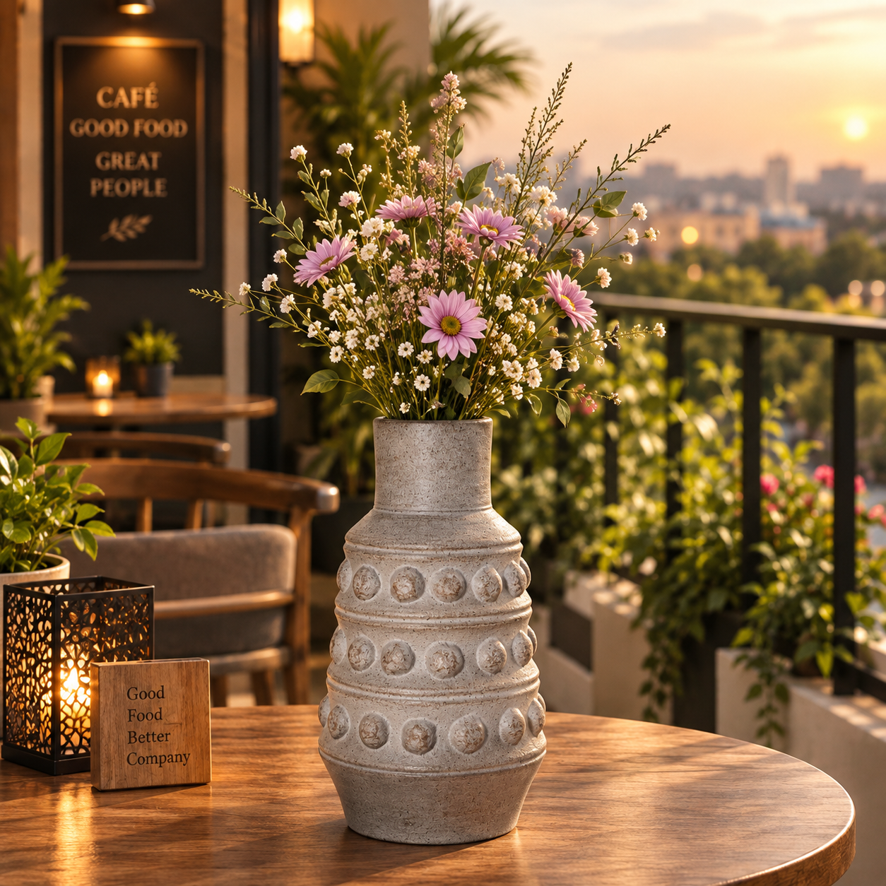 Vintage Embossed Ceramic Vase – Rustic Beige