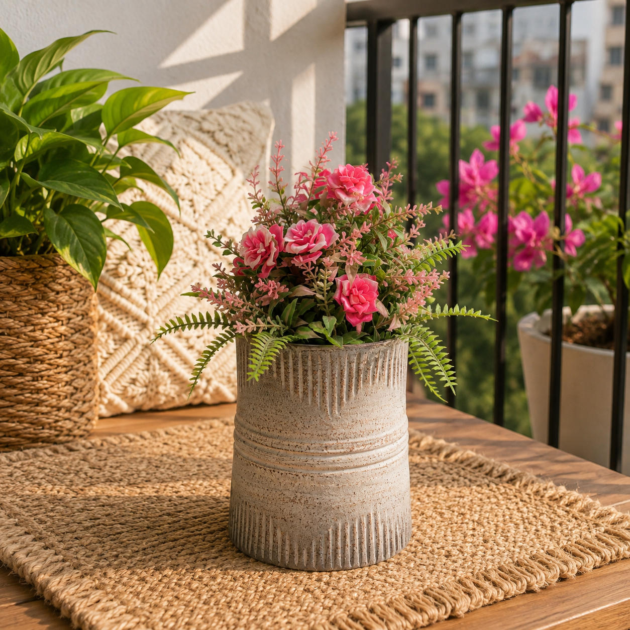 Rustic Ribbed Ceramic Planter