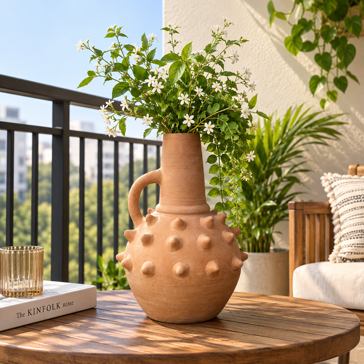 Terracotta Spiked Artisan Vase – Handcrafted Decorative Flower Vase