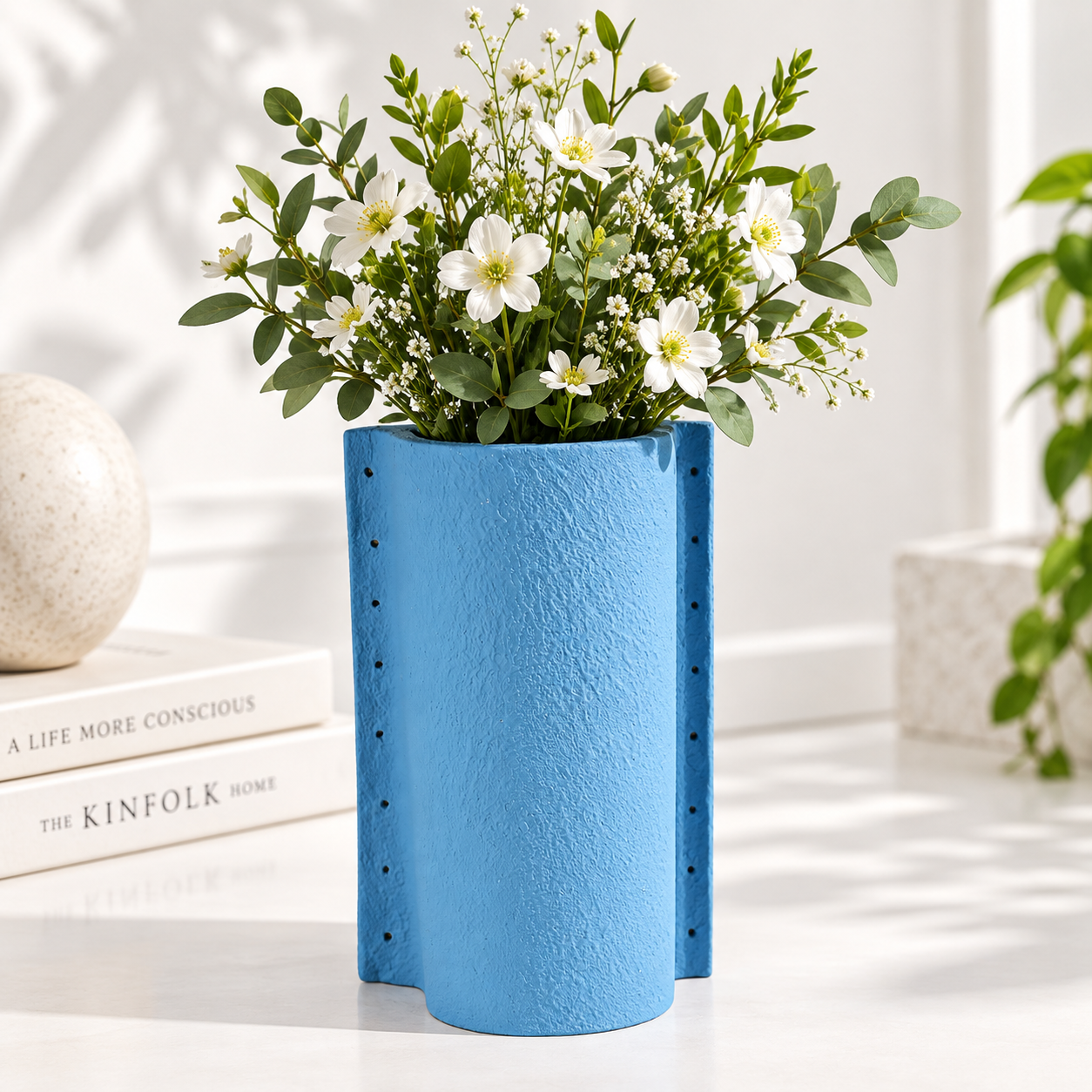 Azure Textured Tall Ceramic Planter Vase