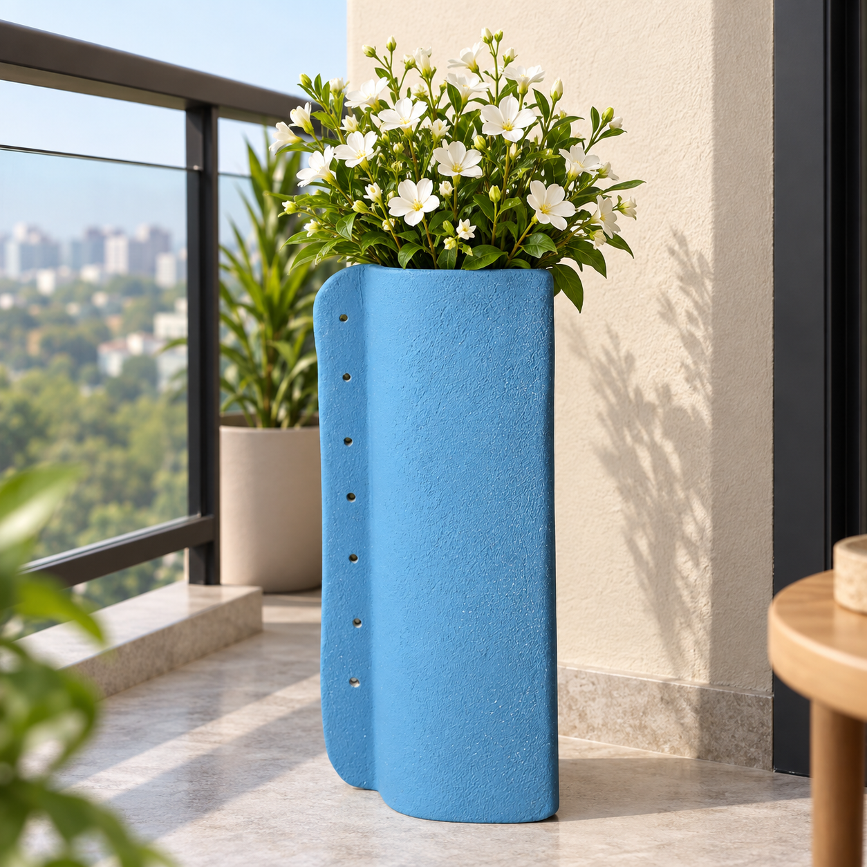 Blue Textured Tall Rectangular Planter Vase