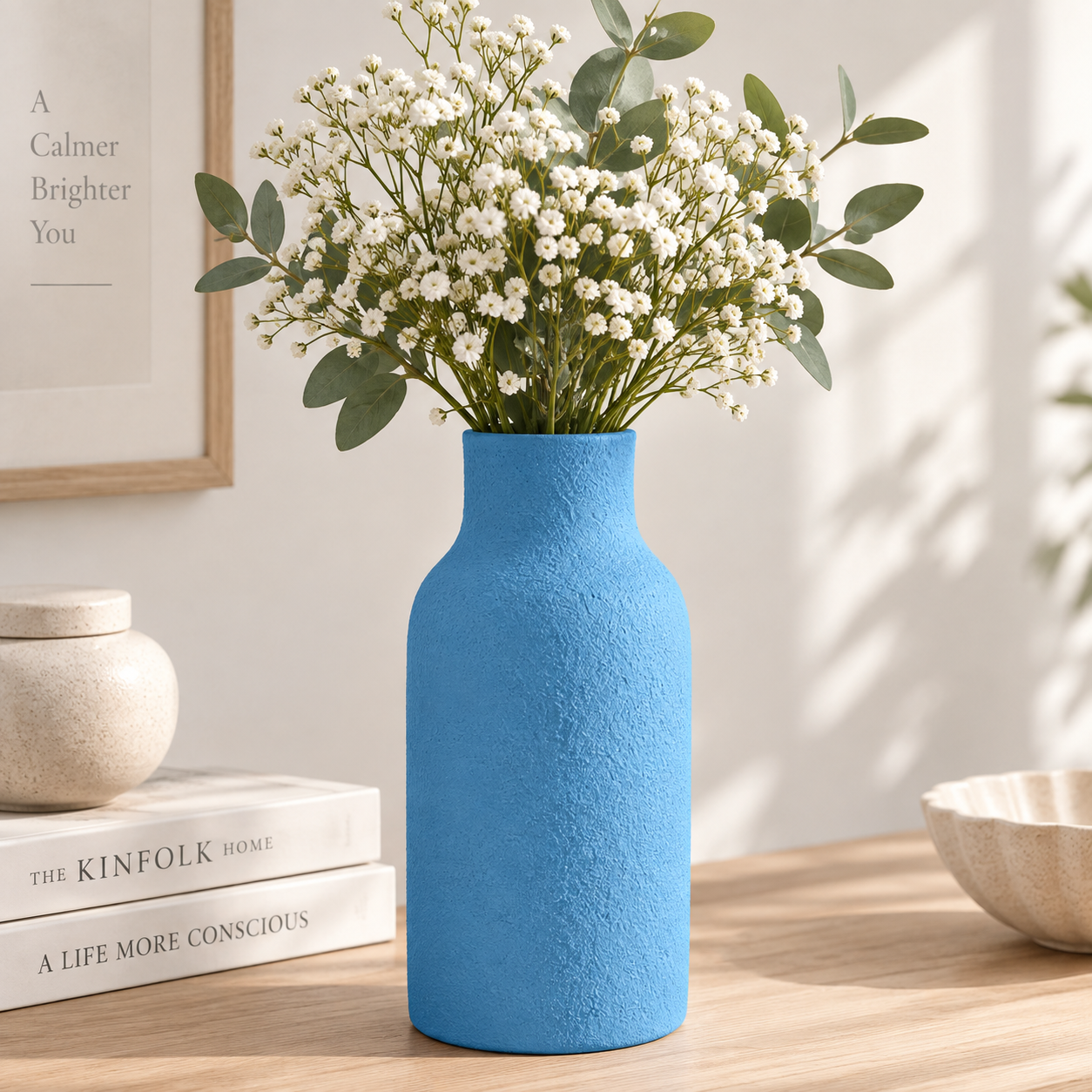 Sky Blue Textured Ceramic Vase – Scandinavian Floral Vase