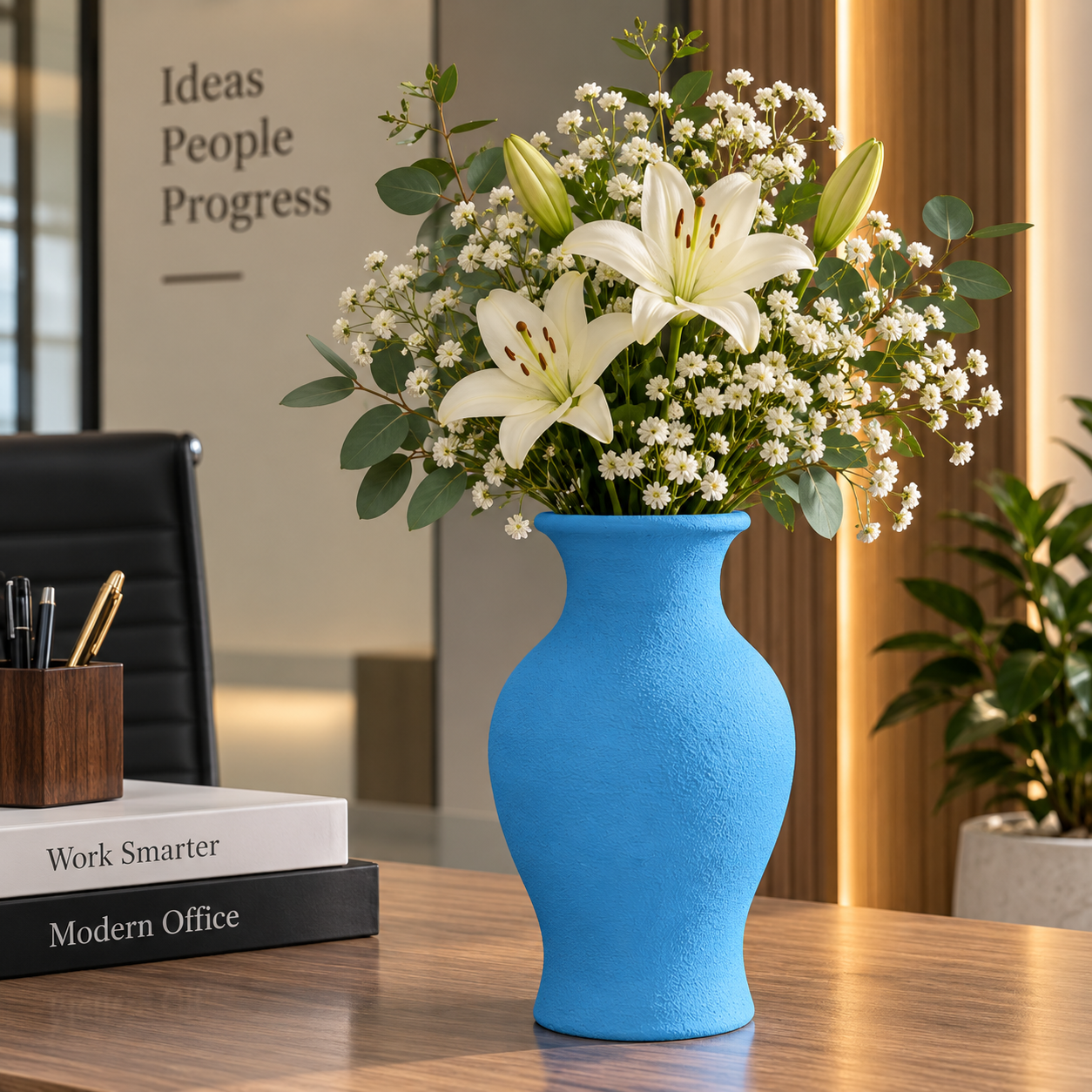 Textured Blue Decorative Vase