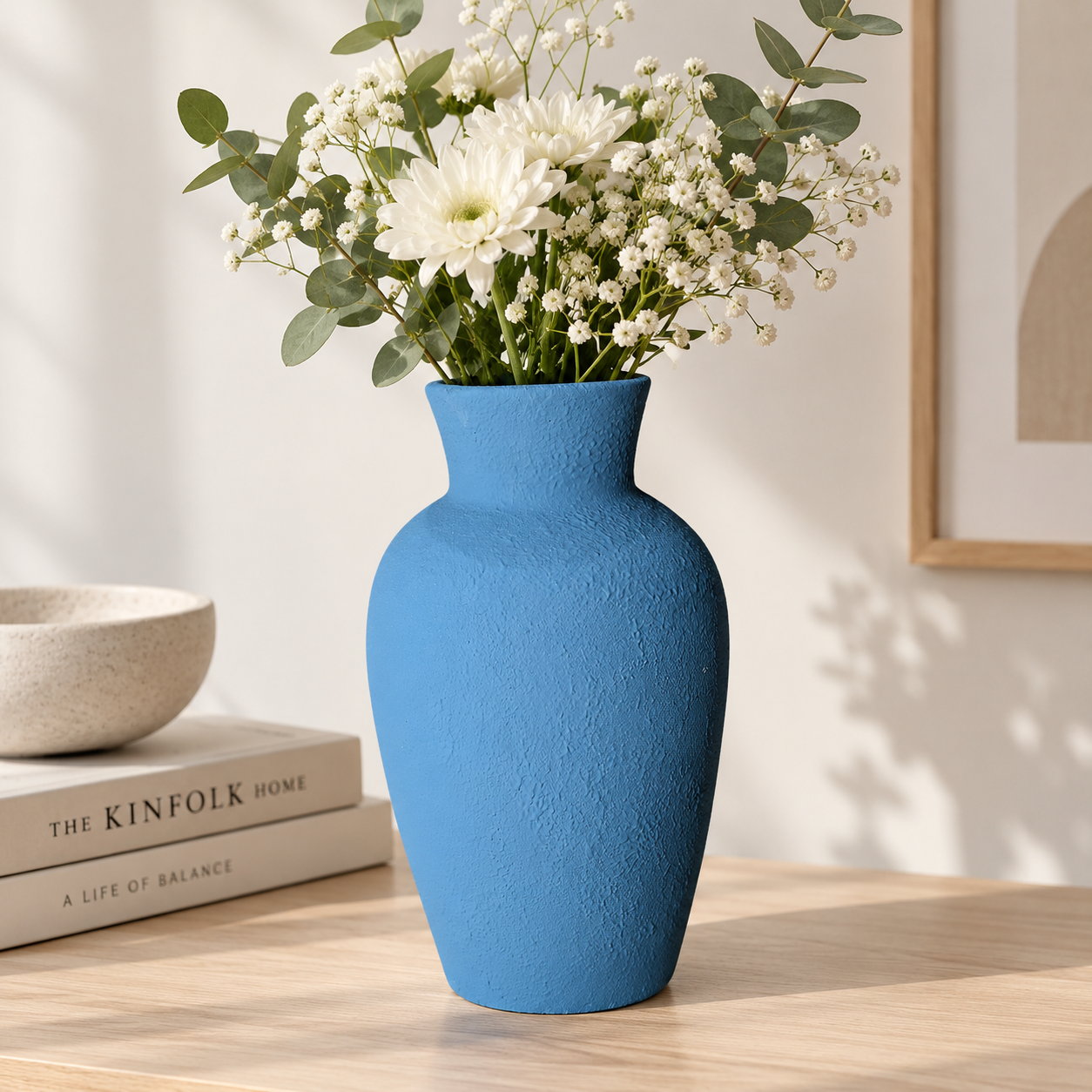 Sky Blue Textured Classic Flower Vase