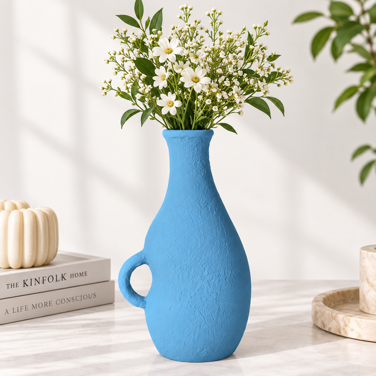 Sky Blue Textured Handle Vase