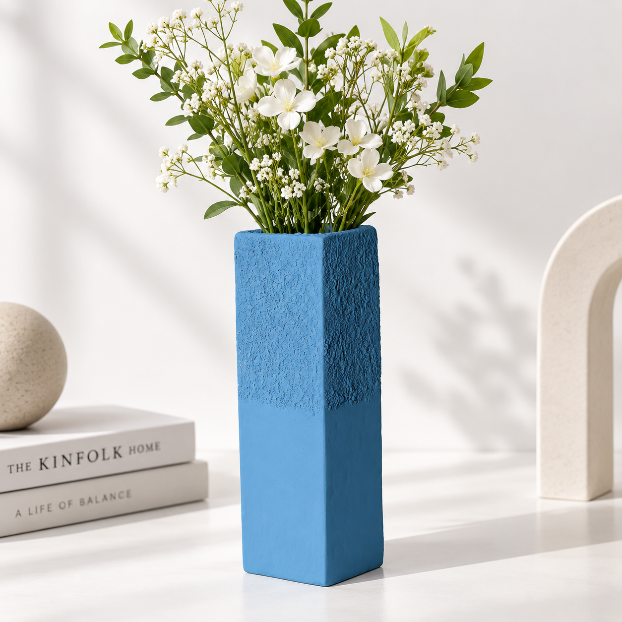 Sky Blue Textured Square Column Vase