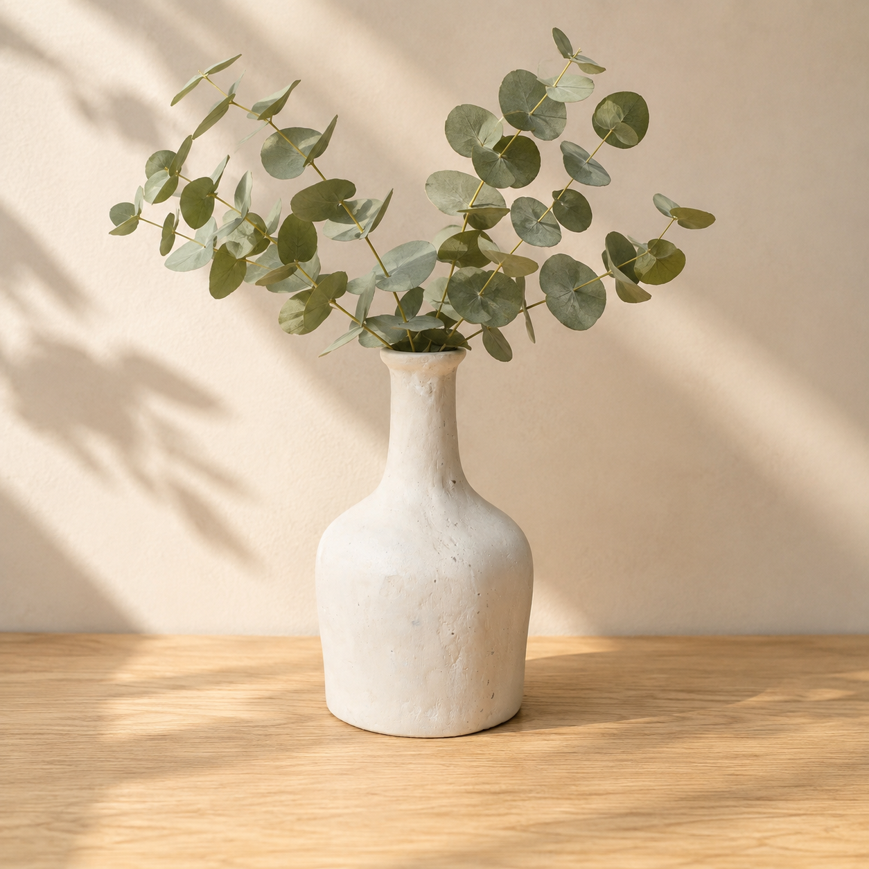 Minimalist White Ceramic Eucalyptus Vase