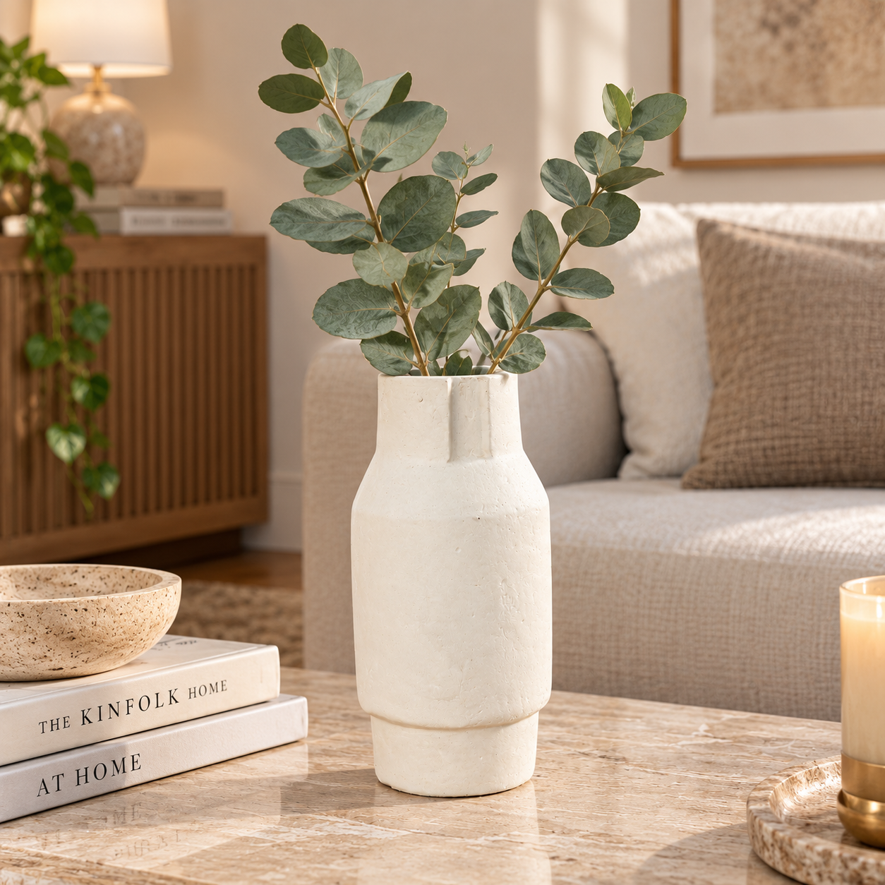 Ivory Twin-Neck Ceramic Vase