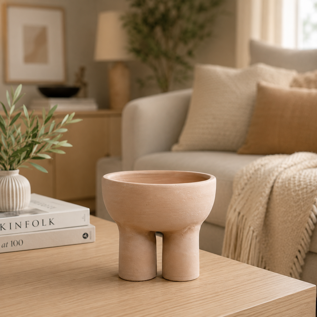 Handcrafted Terracotta Planter with Sculpted Twin-Leg Base