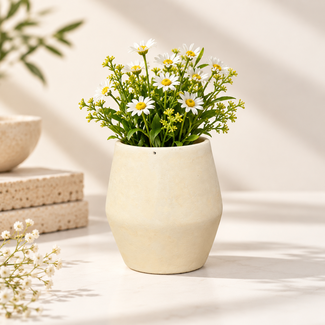 Handcrafted Ivory White Ceramic Planter with Natural Textured Finish