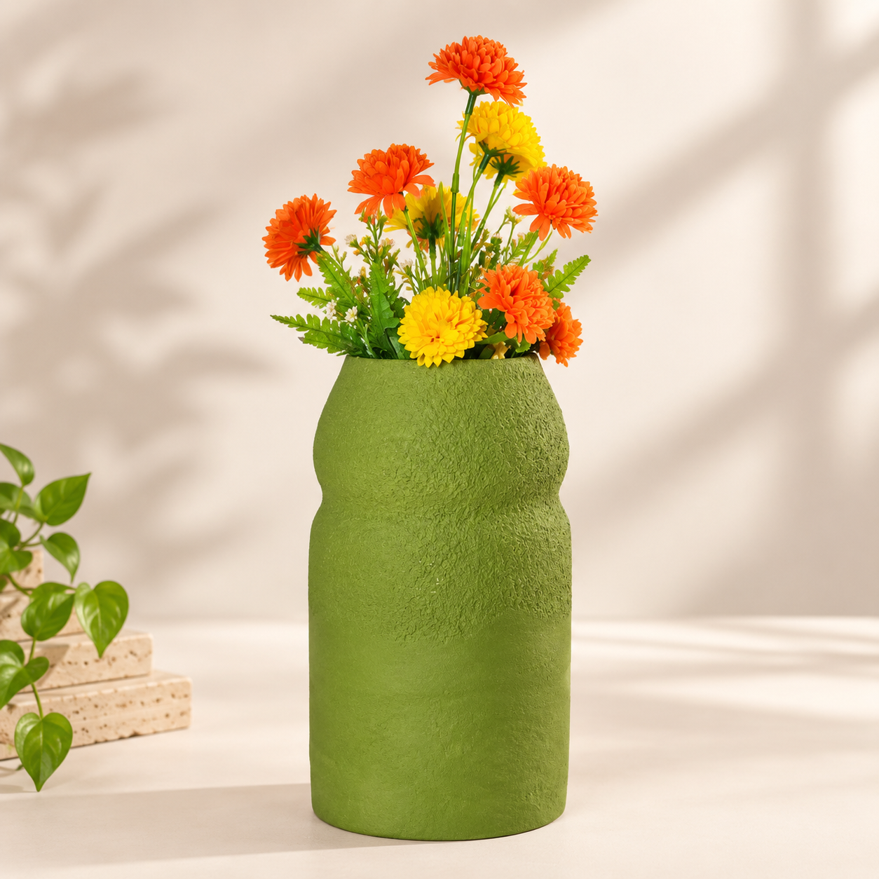 Handcrafted Olive Green Ceramic Planter with Textured Finish